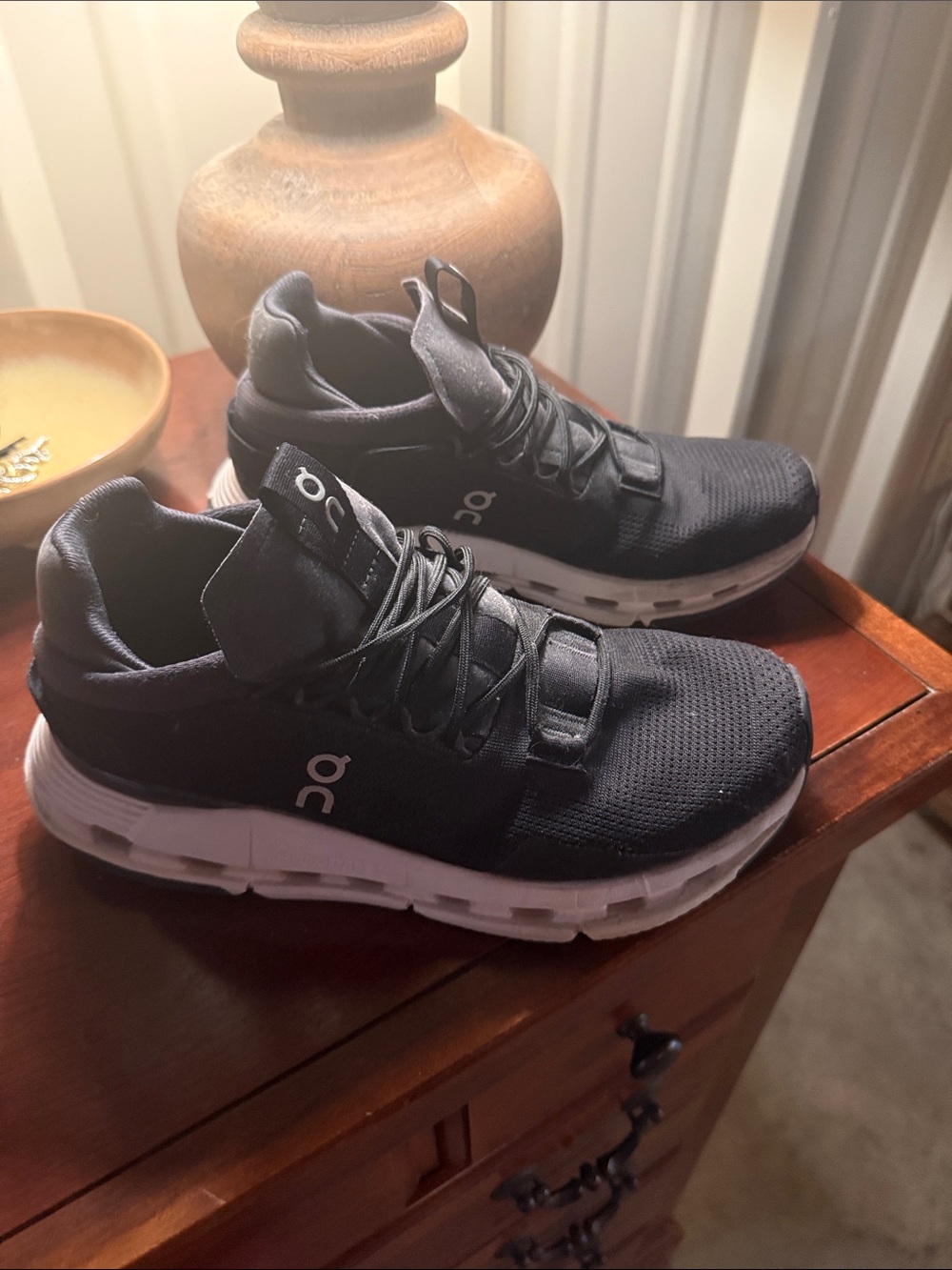 On Running Women's Athletic Sneakers in Black with White Sole